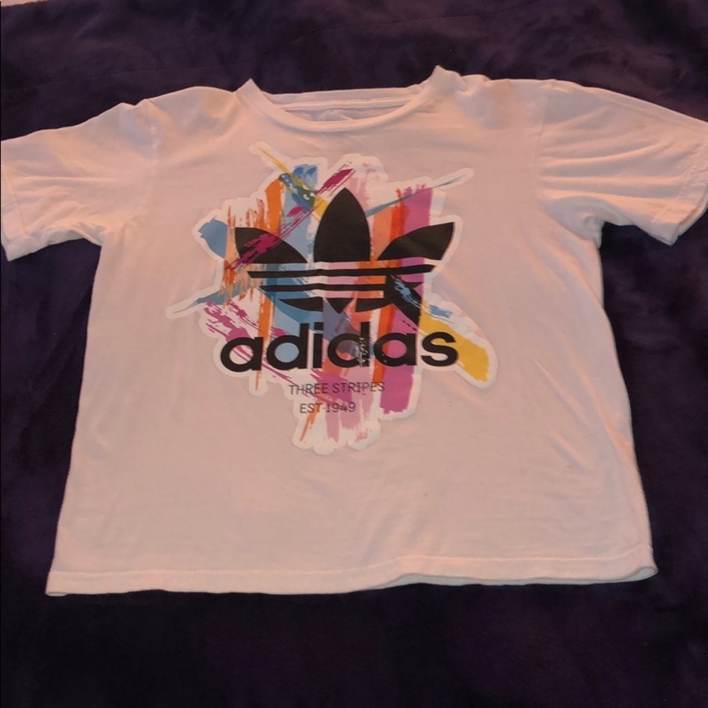 NWOT white ADIDAS short sleeve w emblem